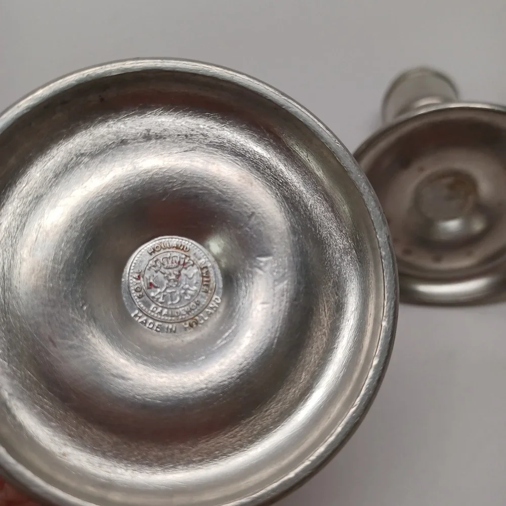 Royal Daalderop Pewter Candlesticks Set of 2 Made in Holland Vintage Silver 4.5